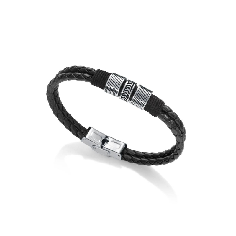 PULSERA VICEROY DE HOMBRE EN PIEL NEGRA Y ACERO 6464P01010