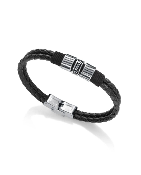 PULSERA VICEROY DE HOMBRE EN PIEL NEGRA Y ACERO 6464P01010