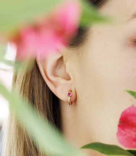 PENDIENTES "FLOW HER" ORO ROSA 18K Y RUBIES