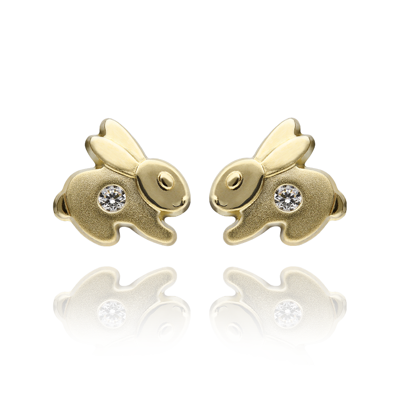 Pendientes Oro 18k Conejito Circonita