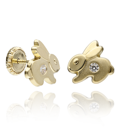 Pendientes Oro 18k Conejito Circonita