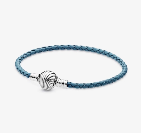 Pulsera Pandora Moments en cuero trenzado turquesa con cierre de concha 598951C01