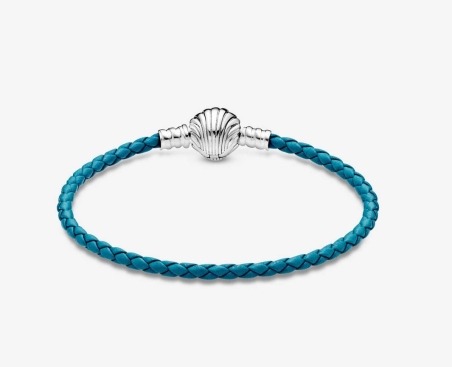 Pulsera Pandora Moments en cuero trenzado turquesa con cierre de concha 598951C01