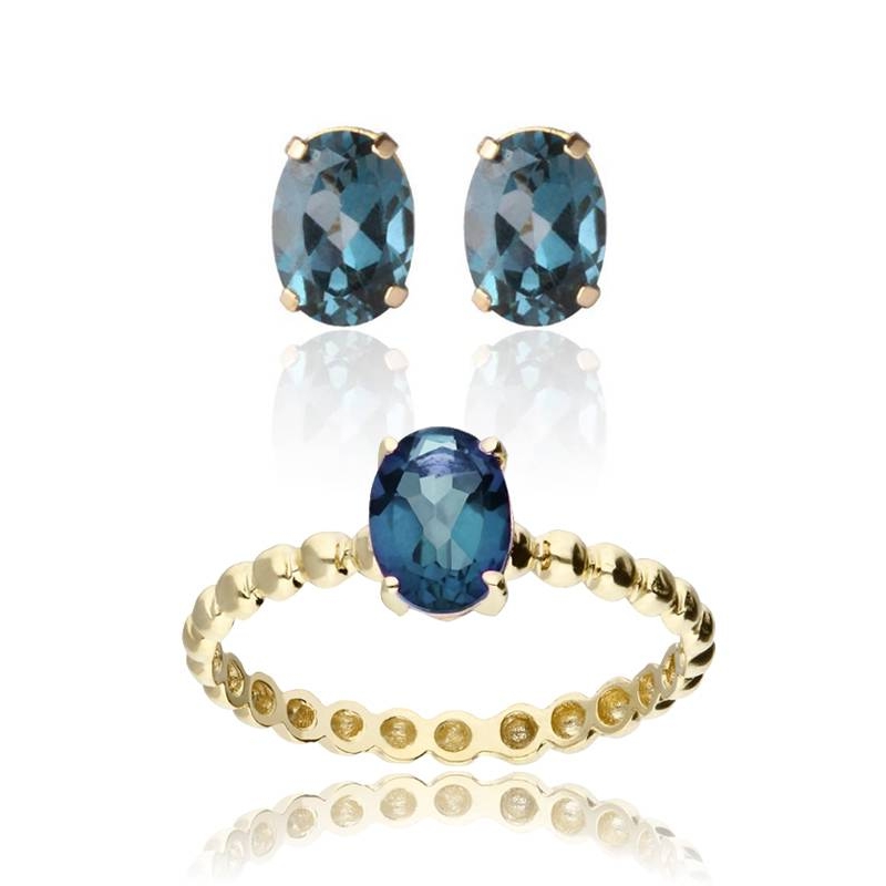 Conjunto "Candy" Oro 18k y Topacios London Blue