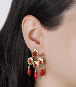PENDIENTES "MACARENA" ORO 18K CORAL NATURAL
