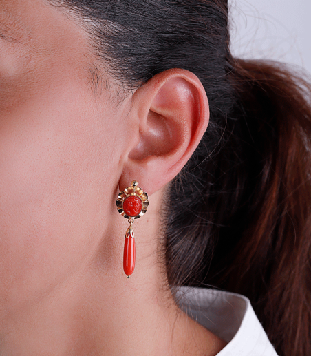 PENDIENTES "ROCIO" ORO 18K CORAL NATURAL