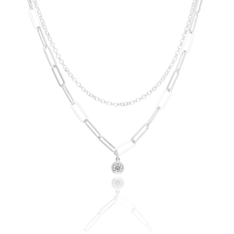 COLLAR "LESKLÉ" DOBLE CON CIRCONITA EN PLATA DE LEY