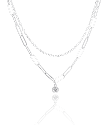 COLLAR "LESKLÉ" DOBLE CON CIRCONITA EN PLATA DE LEY