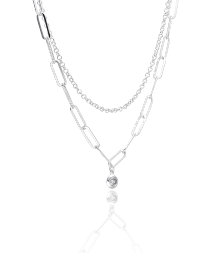 COLLAR "LESKLÉ" DOBLE CON CIRCONITA EN PLATA DE LEY