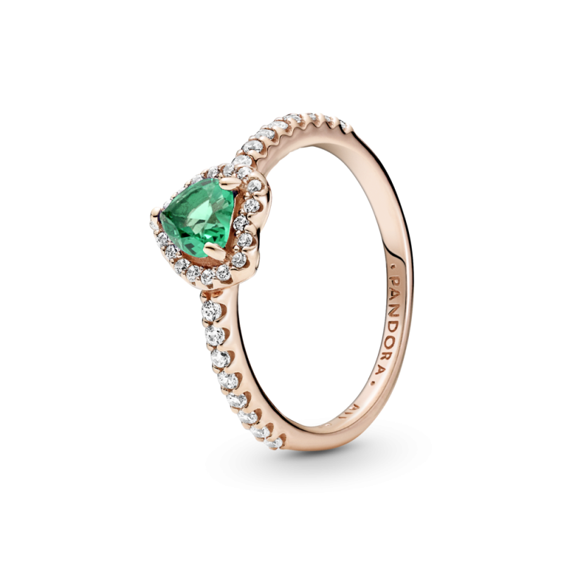 ANILLO PANDORA ROSE CORAZÓN CRISTAL BILLANTE VERDE 188421C03