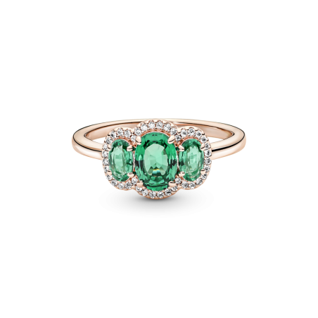 ANILLO PANDORA VINTAGE ROSE TRES PIEDRAS VERDES 180057C01