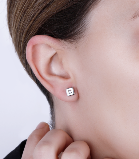 Pendientes Oro Blanco 18k y circonita "Kare"