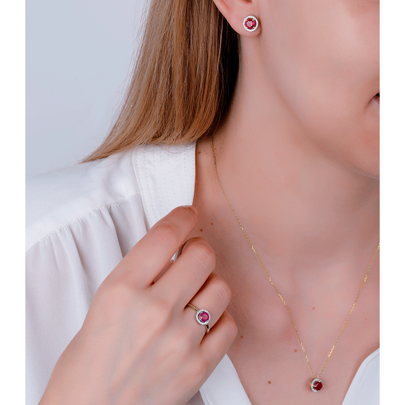 PENDIENTES "COLOR LIFE" ORO 18K  RUBIES Y CIRCONITAS