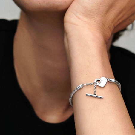 Pulsera Moments en plata de ley Cadena de Serpiente con cierre en T y corazón 599285C00