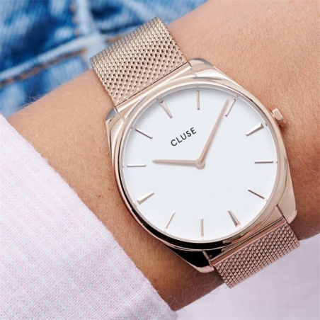 RELOJ CLUSE MALLA FÉROCE BLANCO COLOR ORO ROSA CW0101212002