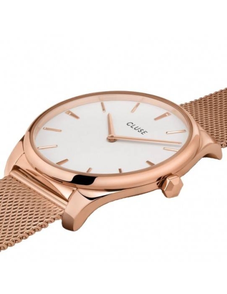 RELOJ CLUSE MALLA FÉROCE BLANCO COLOR ORO ROSA CW0101212002