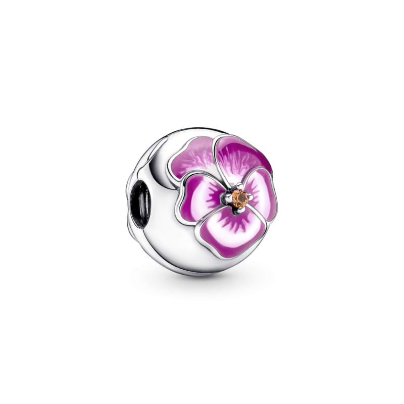 CLIP PANDORA PLATA DE LEY FLOR PERNSAMIENTO ROSA 790772C01