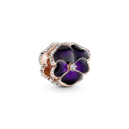 CHARM PANDORA CON BAÑO ORO ROSA 14K FLOR PENSAMIENTO MORADO 780777C01