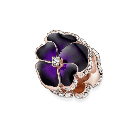 CHARM PANDORA CON BAÑO ORO ROSA 14K FLOR PENSAMIENTO MORADO 780777C01