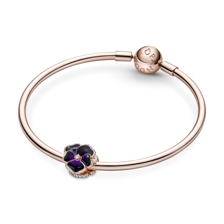 CHARM PANDORA CON BAÑO ORO ROSA 14K FLOR PENSAMIENTO MORADO 780777C01