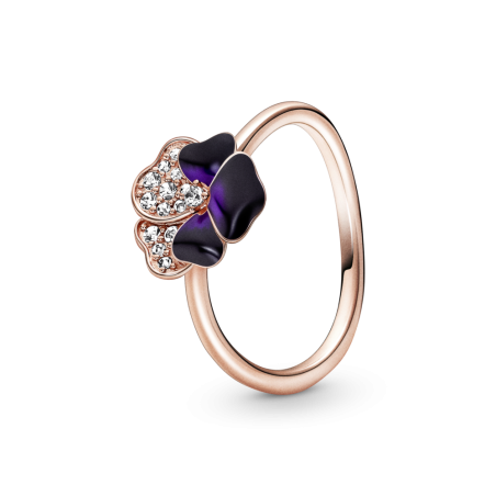 ANILLO PANDORA BAÑO ORO ROSA 14K FLOR PENSAMIENTO MORADO 180764C01