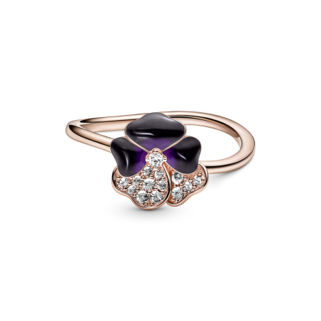 ANILLO PANDORA BAÑO ORO ROSA 14K FLOR PENSAMIENTO MORADO 180764C01