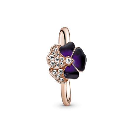 ANILLO PANDORA BAÑO ORO ROSA 14K FLOR PENSAMIENTO MORADO 180764C01