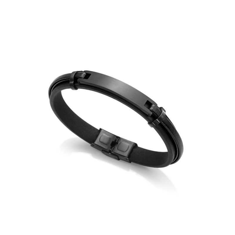 PULSERA ACERO OXID PIEL NEGRA Y PLACA 75285P01010