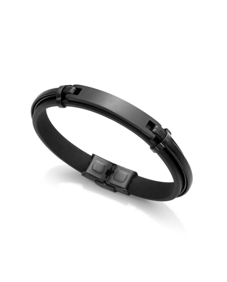 PULSERA ACERO OXID PIEL NEGRA Y PLACA 75285P01010