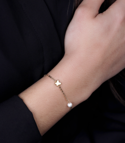 Pulsera Mariposas oro 18k con perlas
