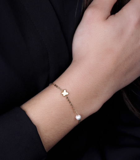 Pulsera Mariposas oro 18k con perlas