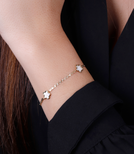 Pulsera Oro 18k y Nácar 16cm "Pétale"