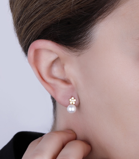 Pendientes Oro 18k perlas y diamantes 0.003cts "Amiens"