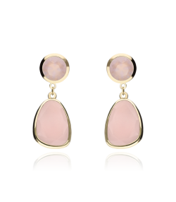 PENDIENTES "ROSEVILLE" ORO 18K CUARZO ROSA