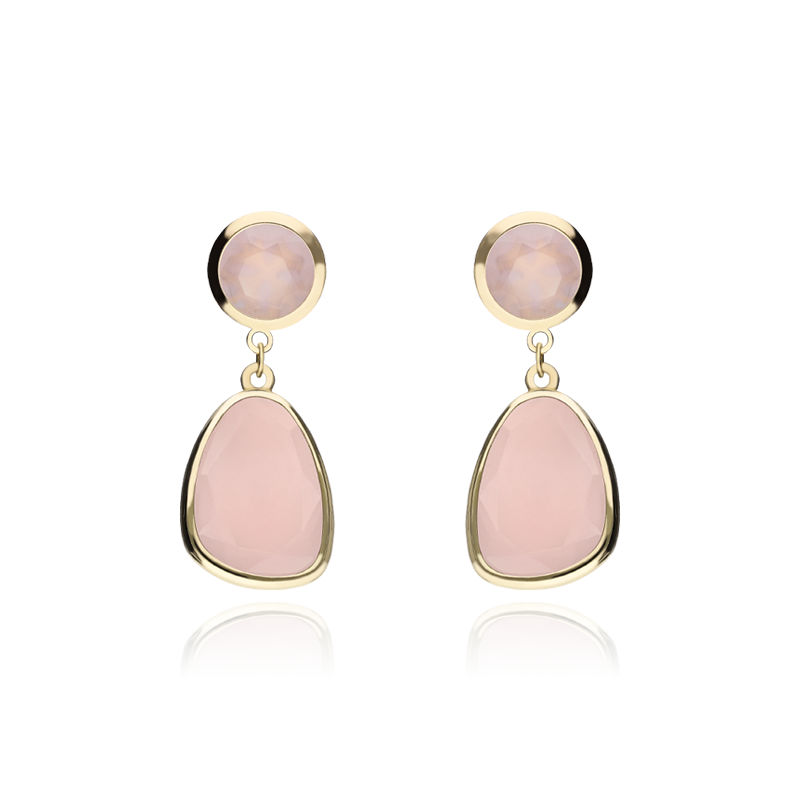 PENDIENTES "ROSEVILLE" ORO 18K CUARZO ROSA