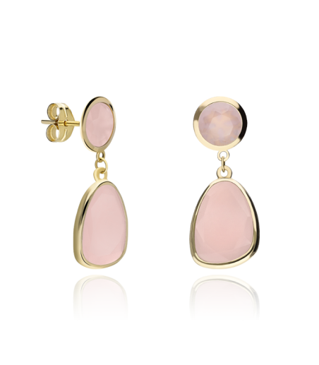 PENDIENTES "ROSEVILLE" ORO 18K CUARZO ROSA