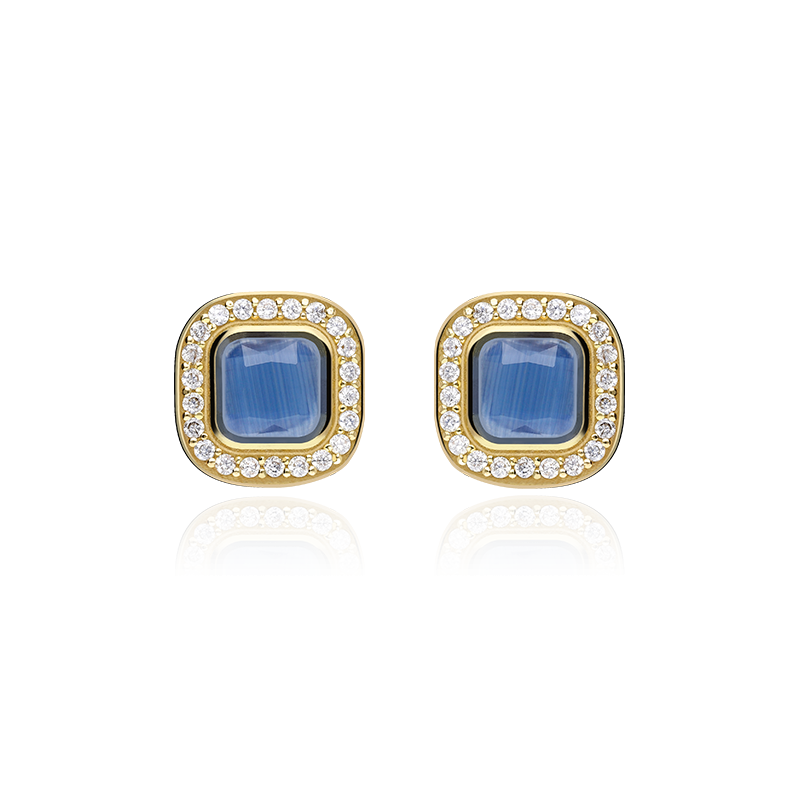 PENDIENTES "SQUARE" ORO 18K Y SPINEL AZUL