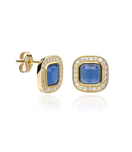 PENDIENTES "SQUARE" ORO 18K Y SPINEL AZUL