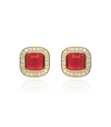PENDIENTES "SQUARE" ORO 18K Y SPINEL ROJO