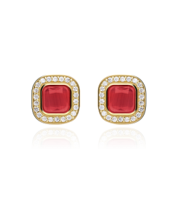 PENDIENTES "SQUARE" ORO 18K Y SPINEL ROJO