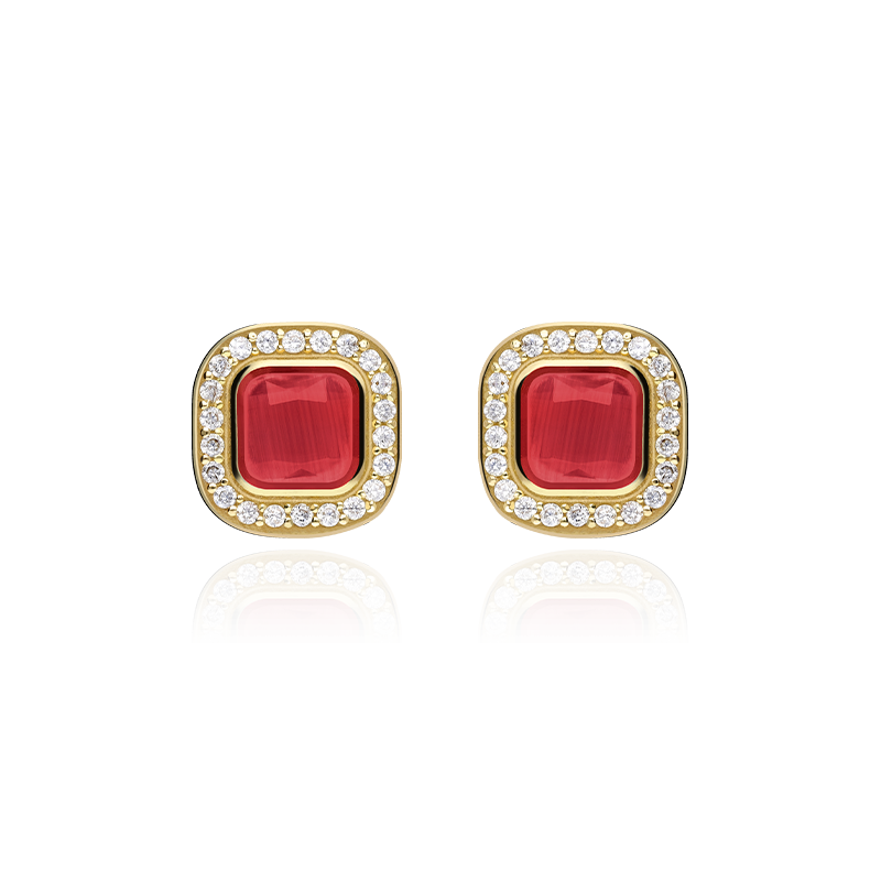 PENDIENTES "SQUARE" ORO 18K Y SPINEL ROJO