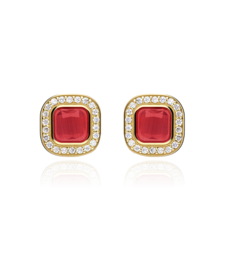 PENDIENTES "SQUARE" ORO 18K Y SPINEL ROJO