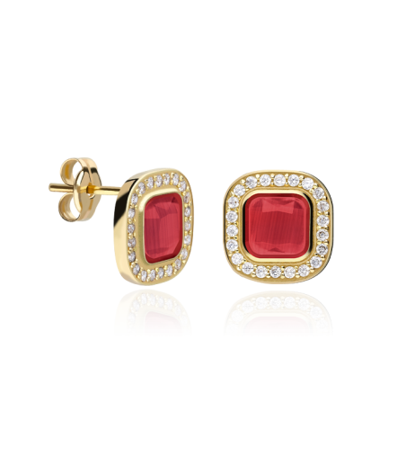 PENDIENTES "SQUARE" ORO 18K Y SPINEL ROJO