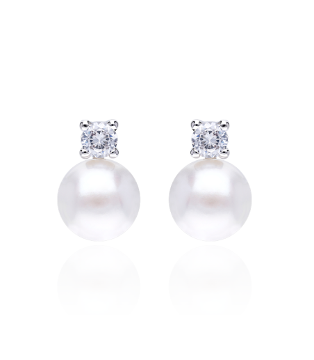 Pendientes Oro Blanco Perla y Circonita