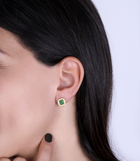 PENDIENTES "SQUARE" ORO 18K Y SPINEL VERDE