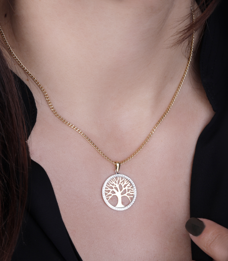 Colgante Árbol de la Vida Oro 18k Bicolor y Circonitas