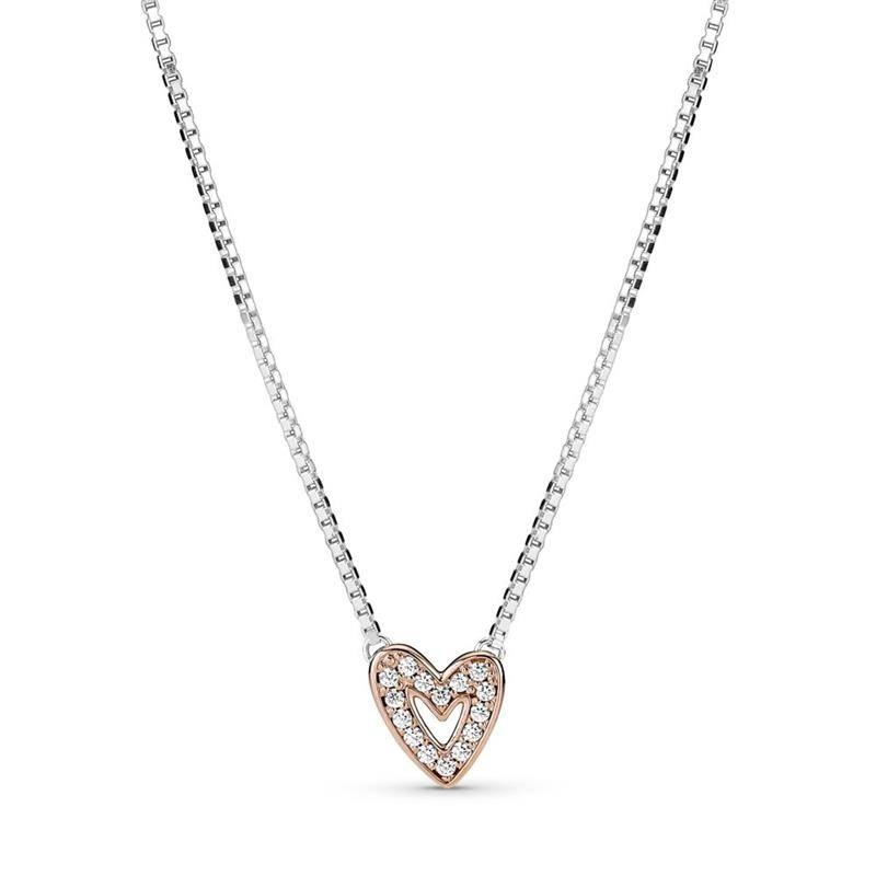 COLLAR PANDORA ROSE CORAZÓN ASIMÉTRICO 45CM 380089C01