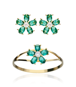 CONJUNTO "SURPRISE" ORO 18K CIRCONITAS VERDES