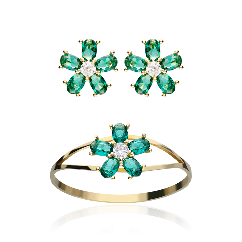 CONJUNTO "SURPRISE" ORO 18K CIRCONITAS VERDES