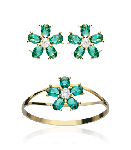 CONJUNTO "SURPRISE" ORO 18K CIRCONITAS VERDES